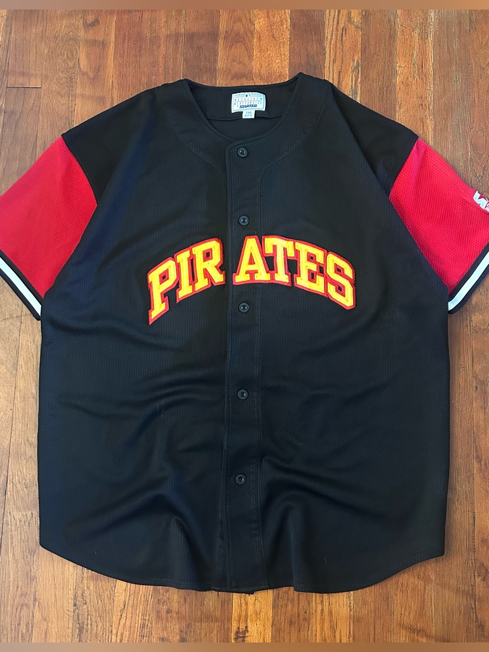 Vintage Pittsburgh Pirates STARTER MLB Baseball Black Red Button Up Jersey XL